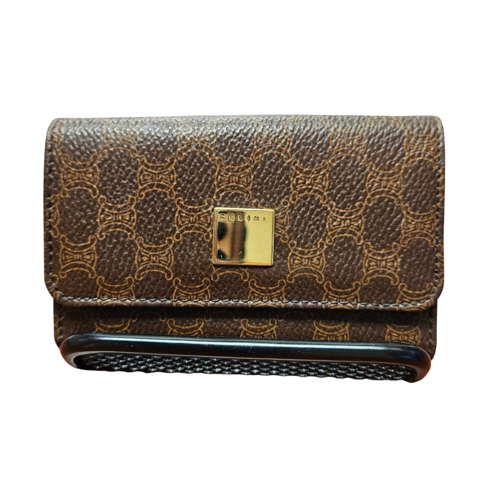 Vintage‎ Celine Macadam Canvas 6 Key Holder Case Wallet Brown Leather Italy Auth